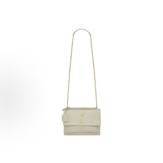 SAINT LAURENT YSL SUNSET Gold Logo chain sunset bag crossbody single-shoulder bag for women, retro white